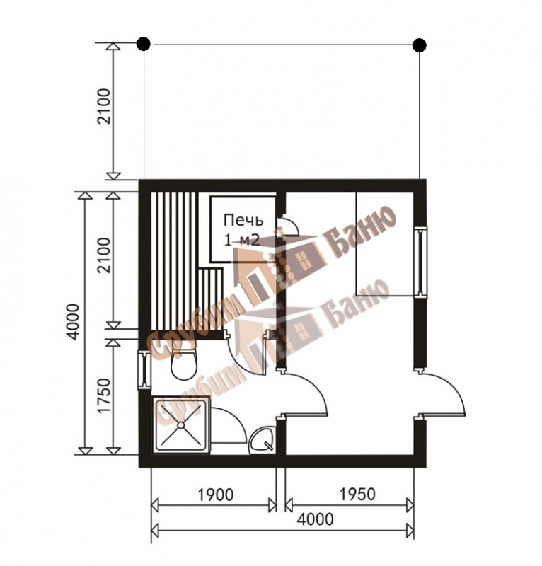 Планировка бани 4 х 4 из бруса. Размеры, фото.